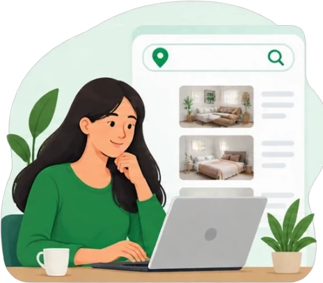 A renter browsing owner-direct listings on a laptop