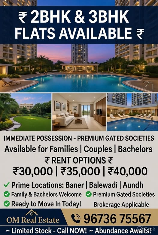 2 BHK flat for rent in Aundh Pune — no brokerage owner direct