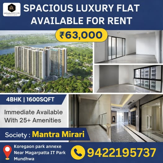 4 BHK flat for rent in Koregaon Park Pune — no brokerage owner direct